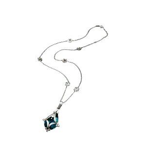 Erica Courtney Aqua Blue Pendant Necklace 925 Sterling Silver CZ XO-EC